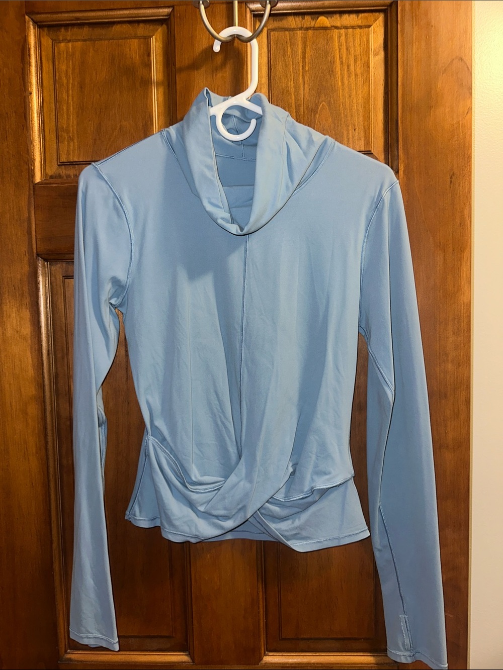 lululemon athletica Light Blue Draped Cowl Neck Long-Sleeve Top